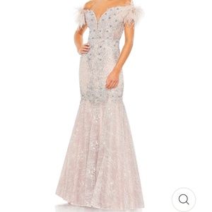 Mac Duggal Feathered Crystal Embellished Sleeveless Gown
